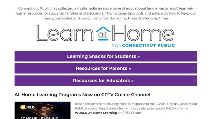 Connecticut Public Launches On-Air and Online Educational Programming and Resources to Support At-Home Distance Learning for Students Pre-K through 12
